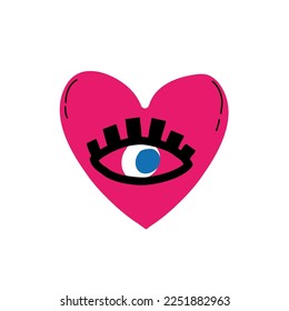 Vector illustration Hand drawn funky heart with one eye.