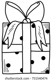 Vector illustration of a hand drawn gift box decorated with a bow.