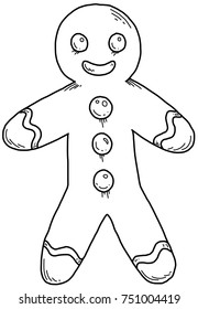 Vector illustration of a hand drawn gingerbread man christmas cookie.