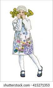 vector illustration hand drawn illustration girl with dandelions decorative