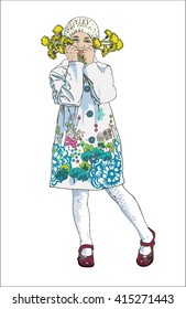 vector illustration hand drawn illustration girl with dandelions decorative