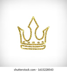 Vector illustration. Hand drawn golden line crown icon on the vignette background. Isolated image of crown. Glitter effect. Beauty and fashion shopping concept. 