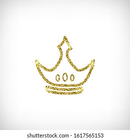 Vector illustration. Hand drawn golden line crown icon on the vignette background. Isolated image of crown. Glitter effect. Beauty and fashion shopping concept. 