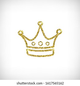 Vector illustration. Hand drawn golden line crown icon on the vignette background. Isolated image of crown. Glitter effect. Beauty and fashion shopping concept. 