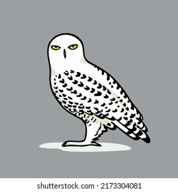 Vector illustration of hand drawn gorgeous snowy owl. Ink drawing, decorative graphic style. Beautiful animal design elements, logo template 