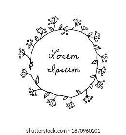 Vector illustration of hand drawn graceful floral wreath. Ink drawing, wild nature elements, graphic style. Beautiful wedding or greeting design element