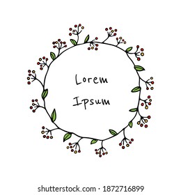 Vector illustration of hand drawn graceful floral wreath. Ink drawing, wild nature elements, graphic style. Beautiful wedding or greeting design element