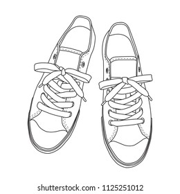 Vector illustration of hand drawn graphic Footwear, shoes. sport style, Doodle, drawing Design isolated object.