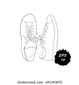 Vector illustration of hand drawn graphic Men and women Footwear, shoes. Casual and sport style of Shoes. Doodle, drawing Design isolated object.