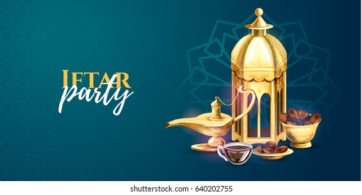 vector illustration. vector hand drawn graphics Iftar party celebration. Traditional subjects. the Muslim feast of the holy month of Ramadan Kareem. Translation from Arabic: Generous Ramadan