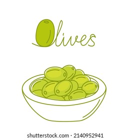 Vector illustration of a hand drawn green olives isolated on a white background.