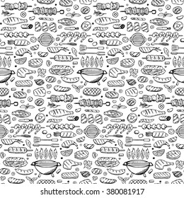 Vector illustration of hand drawn grill-barbecue elements