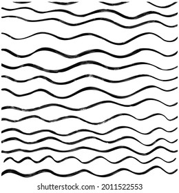 Vector illustration of hand drawn grunge textured wavy lines isolated on white background. Simple, minimalist pattern backdrop.