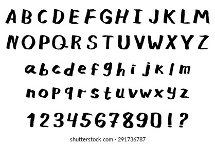Vector illustration with hand drawn grungy font: alphabet and numbers