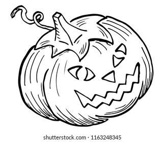 vector illustration of a hand drawn halloween pumpkin with face