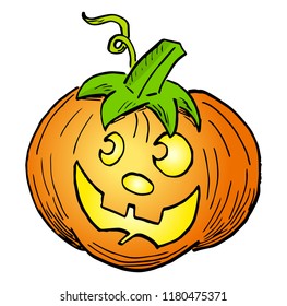 vector illustration of a hand drawn halloween pumpkin with face