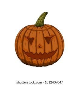 Vector illustration of hand drawn Halloween pumpkin isolated on white background