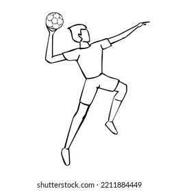 Vector illustration of hand drawn handball player in action. Sports concept