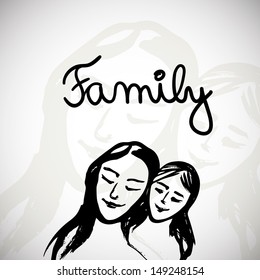 Vector illustration with hand drawn happy family