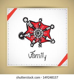 Vector illustration with hand drawn happy family
