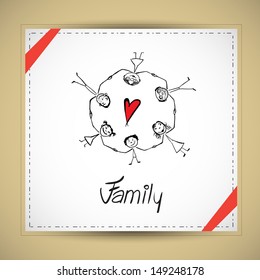 Vector illustration with hand drawn happy family