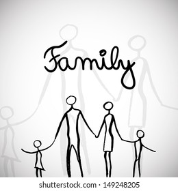 Vector illustration with hand drawn happy family
