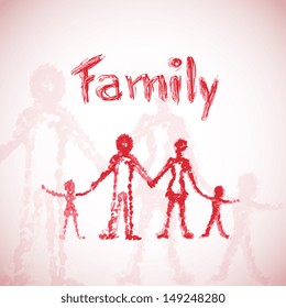 Vector illustration with hand drawn happy family