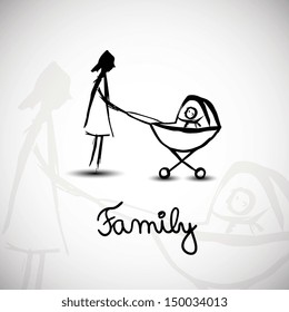 Vector illustration with hand drawn happy family
