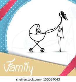 Vector illustration with hand drawn happy family