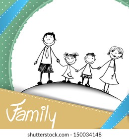 Vector illustration with hand drawn happy family
