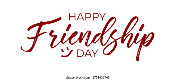 Vector illustration of hand drawn happy friendship day felicitation in fashion style with lettering text sign and color triangle for grunge effect isolated on white background