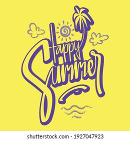 Vector Illustration of Hand Drawn Happy Summer Lettering. Good for Greeting Card, Cover, Poster, T Shirt, Sticker, and others.