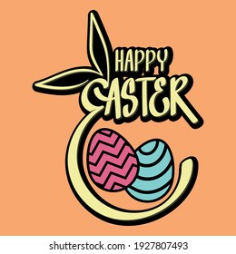 Ilustración vectorial de la mano dibujada feliz carta de Pascua. Es bueno para tarjetas de felicitación, carátulas, afiches, camisetas, adhesivos y otros.