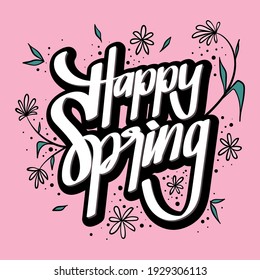 Ilustración vectorial de las letras de primavera feliz dibujadas a mano. Es bueno para tarjetas de felicitación, carátulas, afiches, camisetas, adhesivos y otros.