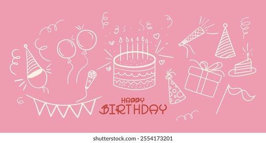 Vector illustration of hand drawn Happy Birthday calligraphy doodles