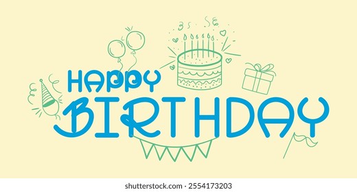 Vector illustration of hand drawn Happy Birthday calligraphy doodles