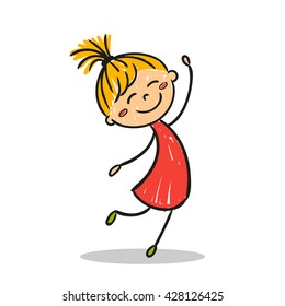 Vector Illustration of a Hand Drawn Happy Little Child Doodle