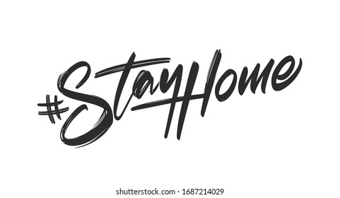 Vector illustration: Hand drawn hashtag lettering of Stay Home.