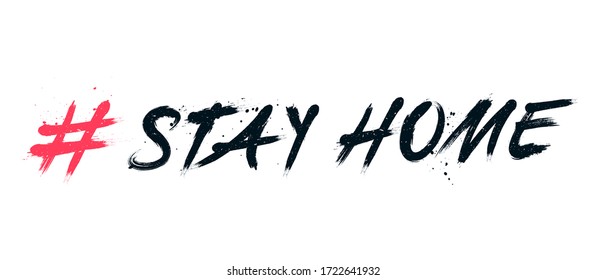 Vector Illustration Hand Drawn Hashtag Stay Home With Splash Effects.