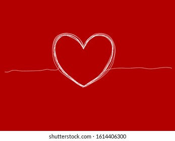 vector illustration of hand drawn heart on red background