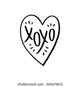Vector illustration with a hand drawn heart. Handwritten lettering of a phrase XO XO.