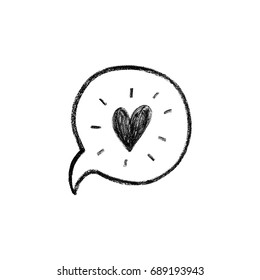 Vector illustration, hand drawn heart in a speech bubble. Charcoal heart.