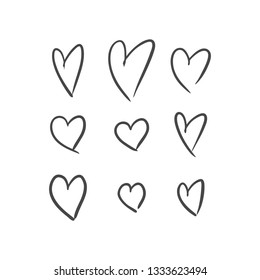 Vector illustration of hand drawn hearts on white background