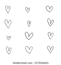 Vector illustration hand drawn hearts set of design elements