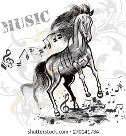 Vector illustration with hand drawn horse
