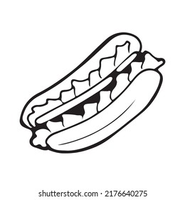 Vector illustration of hand drawn hot dog with salad for restaurant 
and bars menues, brand designs, signs etc.