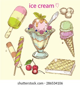 The vector illustration "hand drawn ice cream collection" for design