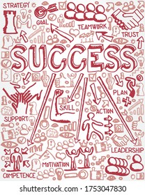 Vector illustration of hand drawn icon group with Success, Goal, Teamwork, Trust, Plan and Skill concept