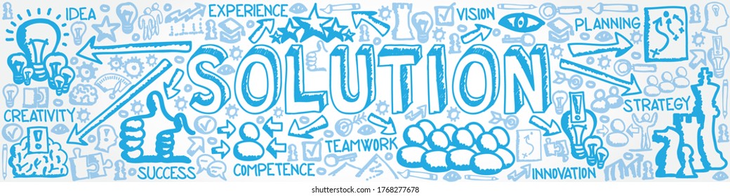 Vector illustration of hand drawn icon collection with Solution, Idea, Success, Teamwork and Innovation concept