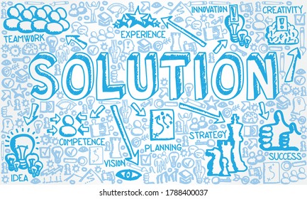 Vector illustration of hand drawn icon collection with Solution, Idea, Success, Teamwork and Innovation concept